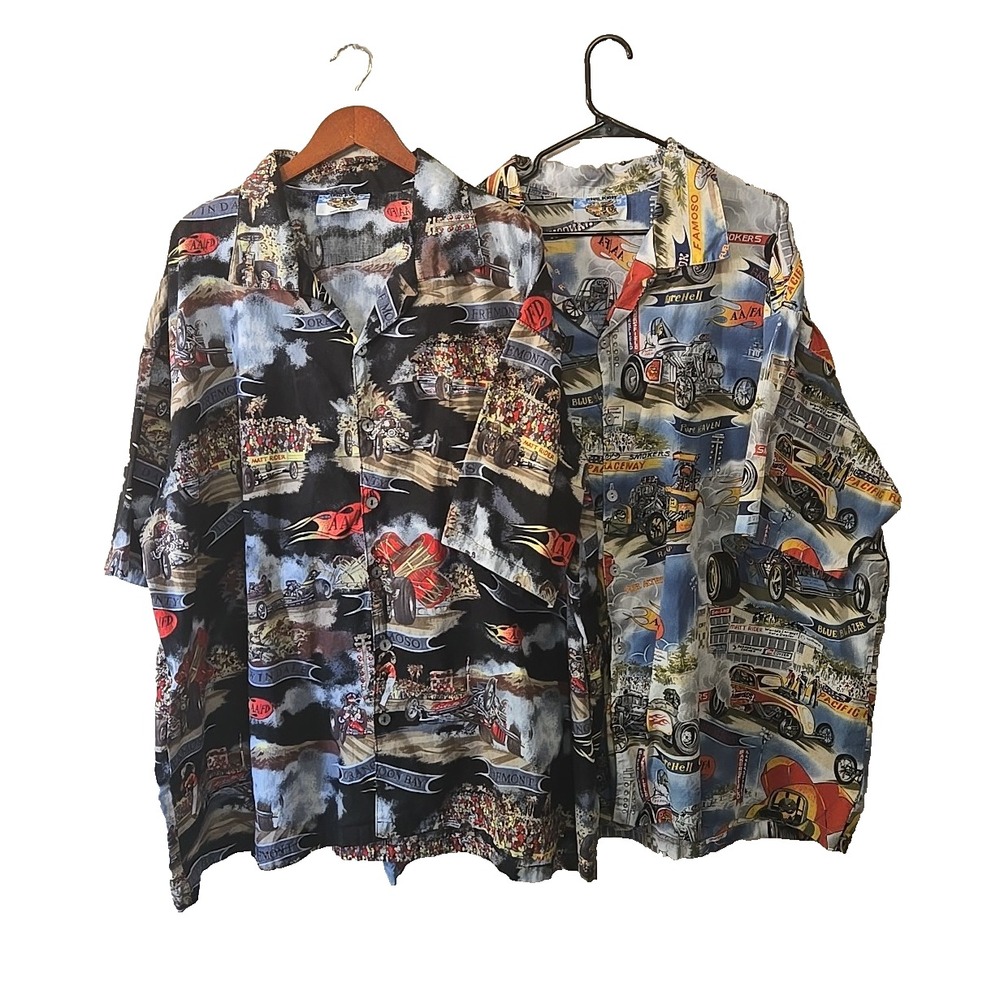 Men's Racing Graphic Button Down Shirt - Blue and Black